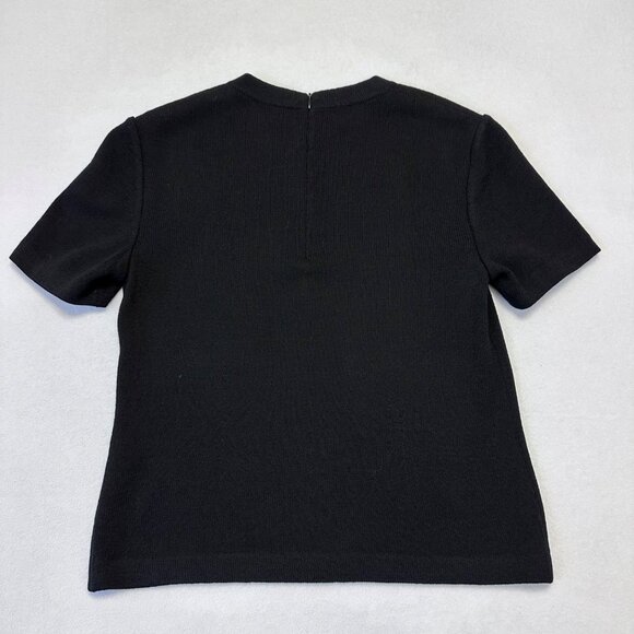 St. John Basics Santana Knit Short Sleeve Top Size S Black Vintage Classic Zip - Picture 2 of 12